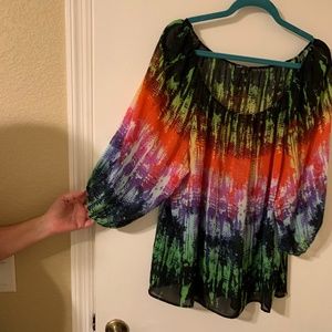 Chaus, Colorful blouse, scoop neckline, XL
